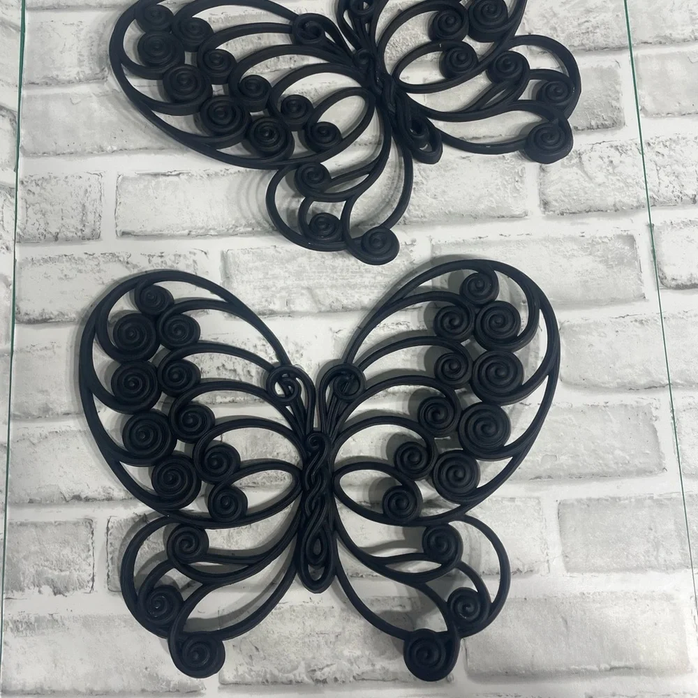 Vintage 1970's Burwood Products Butterfly Wall Decor Set of 2 Black. Resin. MCM.